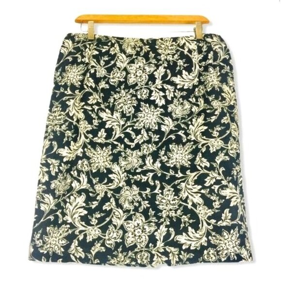 Talbots A-Line Skirt Multicolor Black Floral Back Slit 100% Cotton 16 Lined - Picture 1 of 7